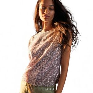 NWOT ANTHROPOLOGIE Silver and Pink Fatima Ombre Sequined Top
